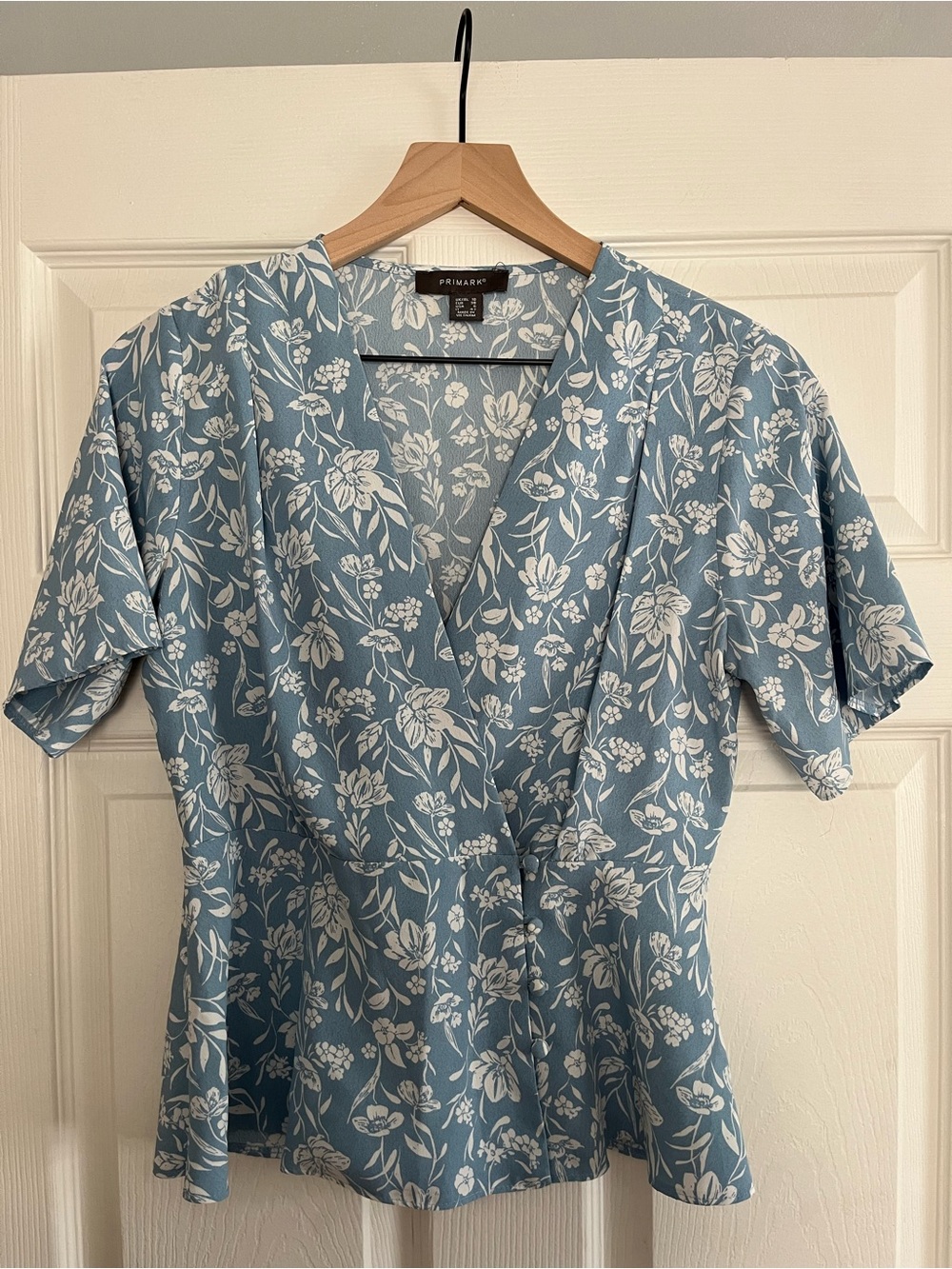 Primark Blue and White Floral Wrap Blouse